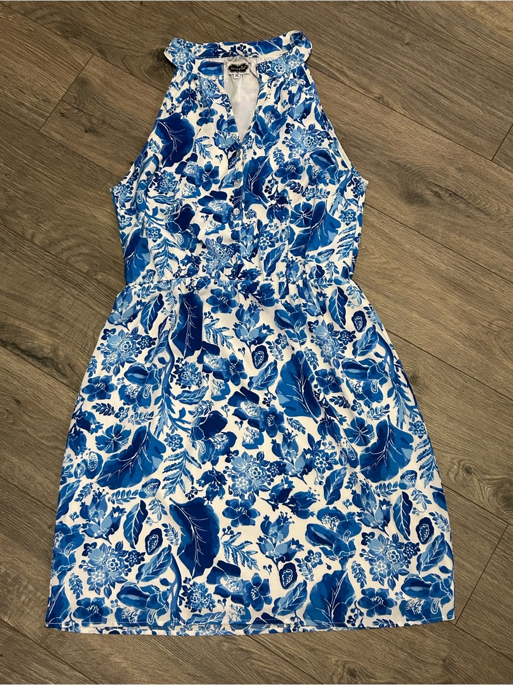Mud Pie Blue & White Floral Halter Mini Dress